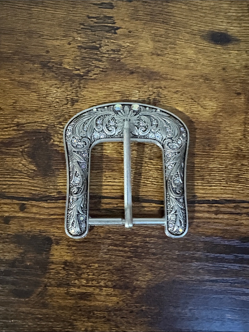 Ornate Silver-Tone Decorative Western Belt Buckle